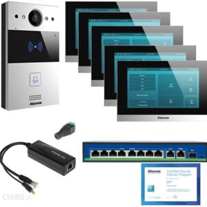 Akuvox zestaw jednorodzinny R20 i 5 monitorów C313SE Srebrno/Biały Chmura