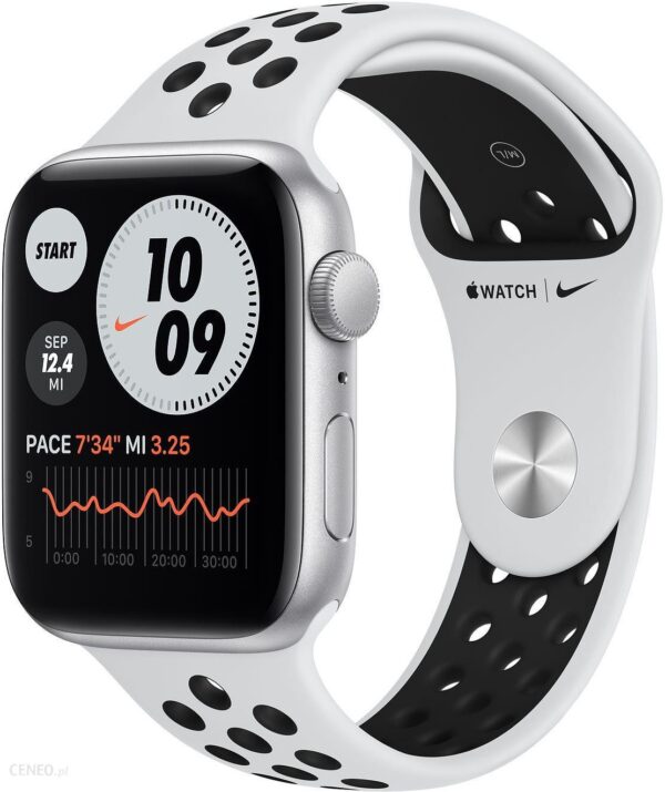 Apple Watch SE Nike GPS Koperta 44mm Srebrna z Aluminium z Paskiem Sportowym Platynowym (MKQ73WB/A)