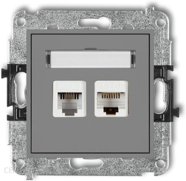 Karlik Mechanizm gniazda telefonicznego pojedynczego 1xRJ11 + komputerowego pojedynczego 1xRJ45 kat. 5e 8-stykowy beznarzędziowe srebrny metalik 7MGTK