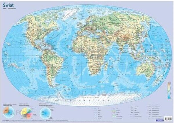 Mapa Fizyczna Świata - Plansza Edukacyjna Na Ścianę I Biurko