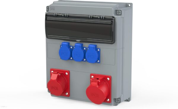 Rozdzielnica budowlana z okienkiem 1x16A 5P + 1x32A 5P + 3x2P+Z 230V + moduły 1x14 N+PE IP54 Opole 909110003W PCE