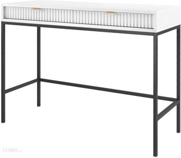 Toaletka Biurko Vellore 104 Cm Biała Z Ryflowanymi Frontami I Złotymi Uchwytami 128823