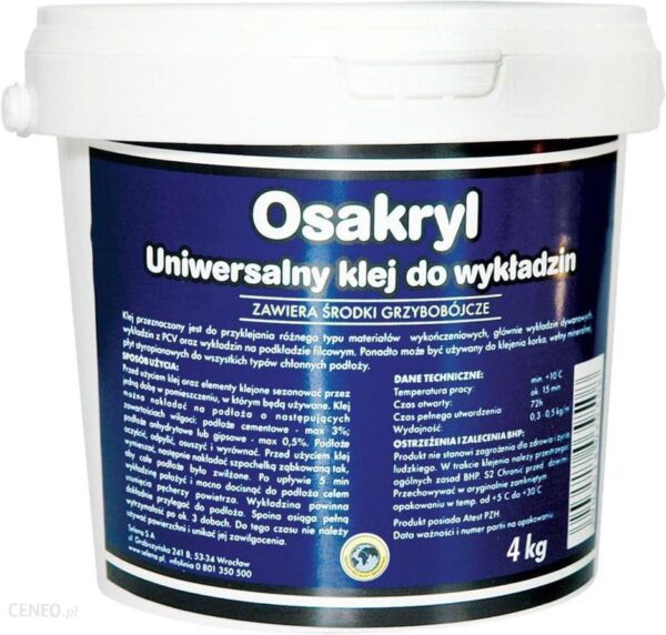 Uniwersalny Klej Do Wykładzin Grzybobójczy 4 Kg Osakryl 244579