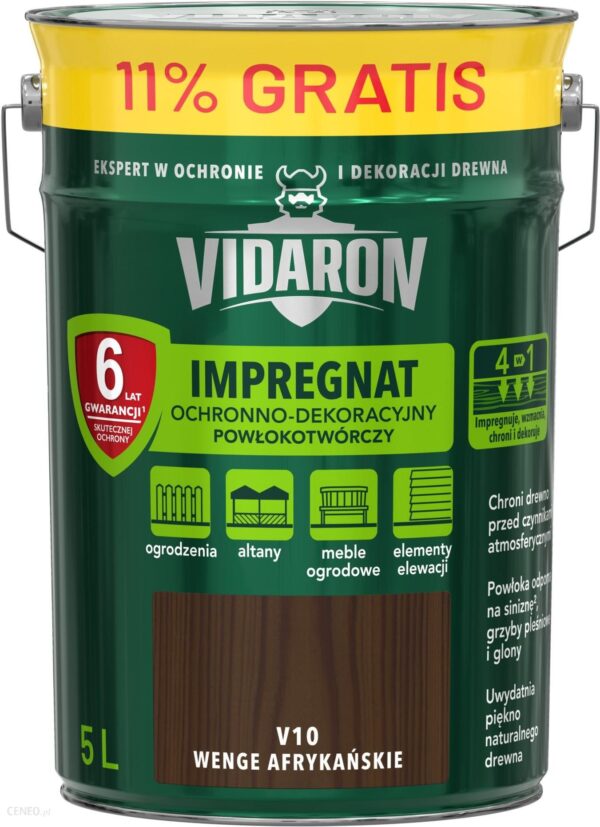 Vidaron Impregnat Ochronno-Dekoracyjny Powłokotwórczy V10 wenge afrykańskie 5L