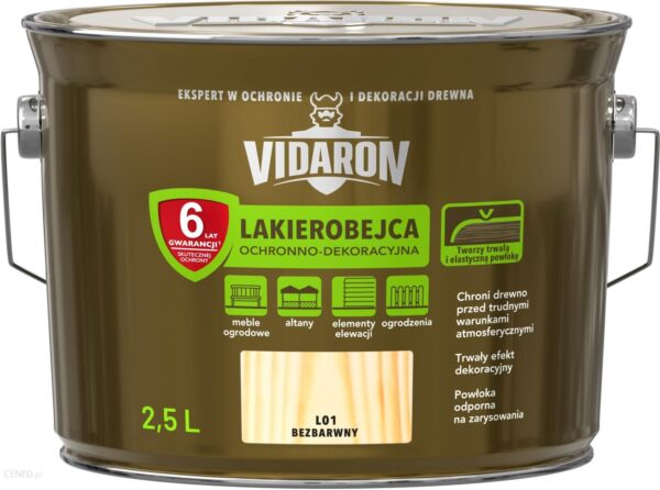 Vidaron Lakierobejca Ochronno Dekoracyjna do Drewna L01 Bezbarwny 2.5L