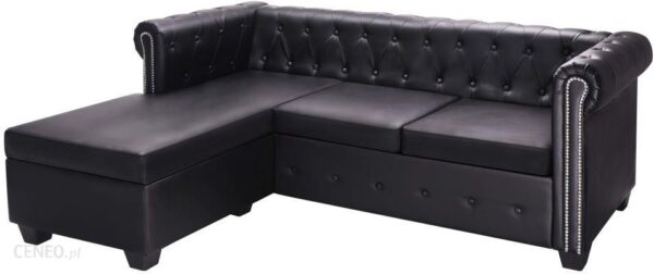 Vidaxl Sofa Chesterfield W Kształcie Litery L Sztuczna Skóra Czarna